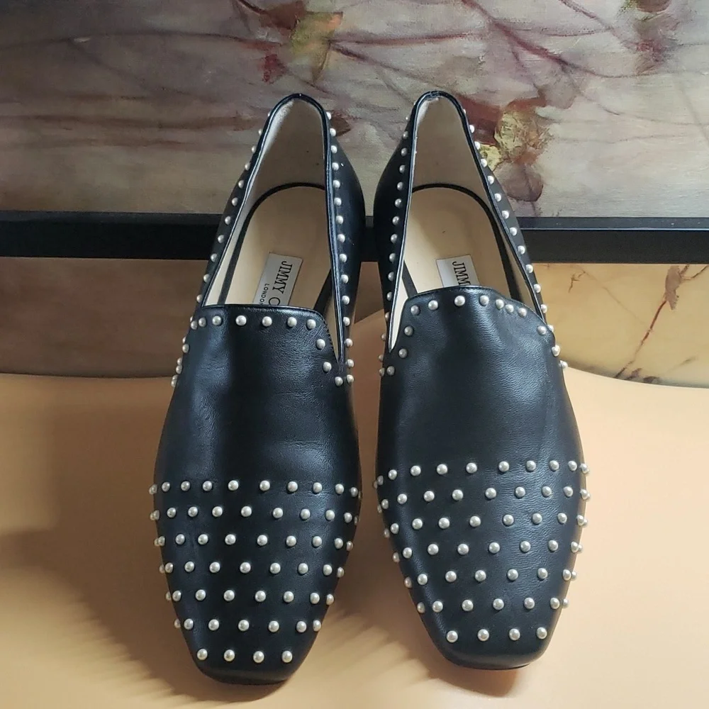 Jimmy Choo Black Studded Flats - Picture 3 of 9